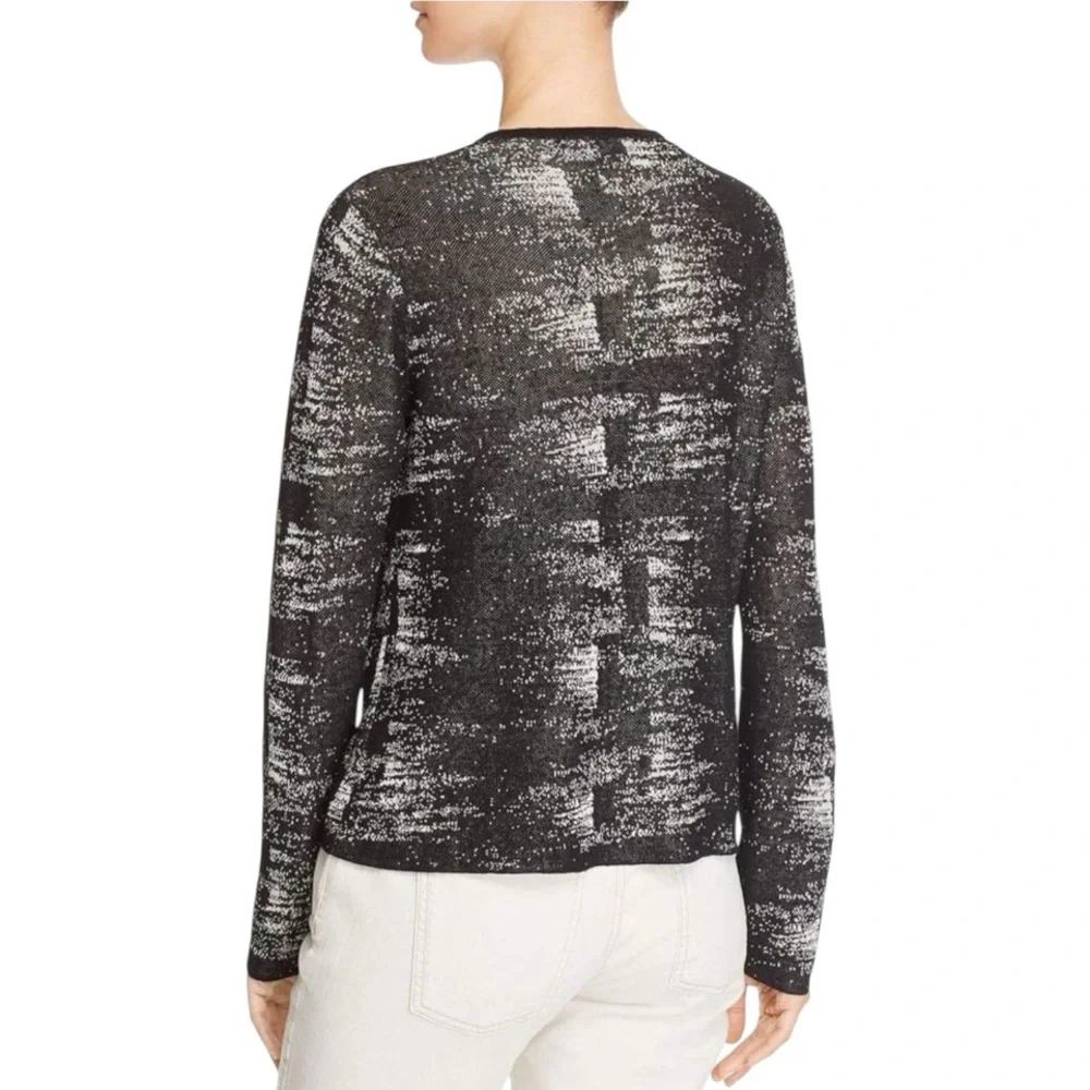 Eileen Fisher Organic Linen Crepe Knit Round Neck Cardigan size L